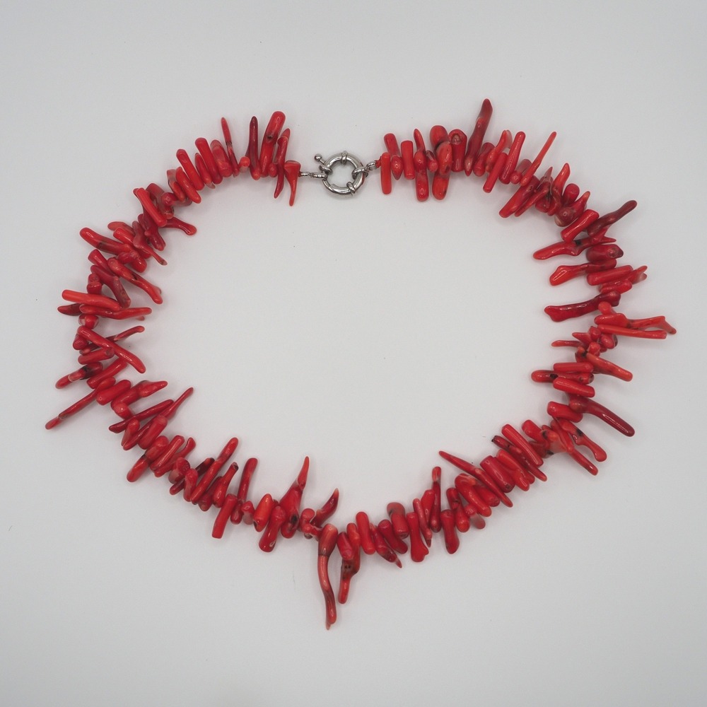 Vintage Red Branch Coral Necklace Handmade Artisan Natural Beaded Boho Beach 18"